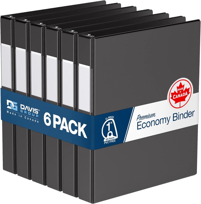 Davis Group Premium Economy 6-Pack 3-Ring Binders for School or Office, D-Ring Binders, 1 Inch, Black - Image 1